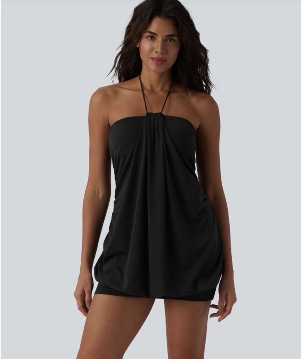 Halara Halter Tie Back Built-in Bra Bodycon Micro Mini Dress Size M